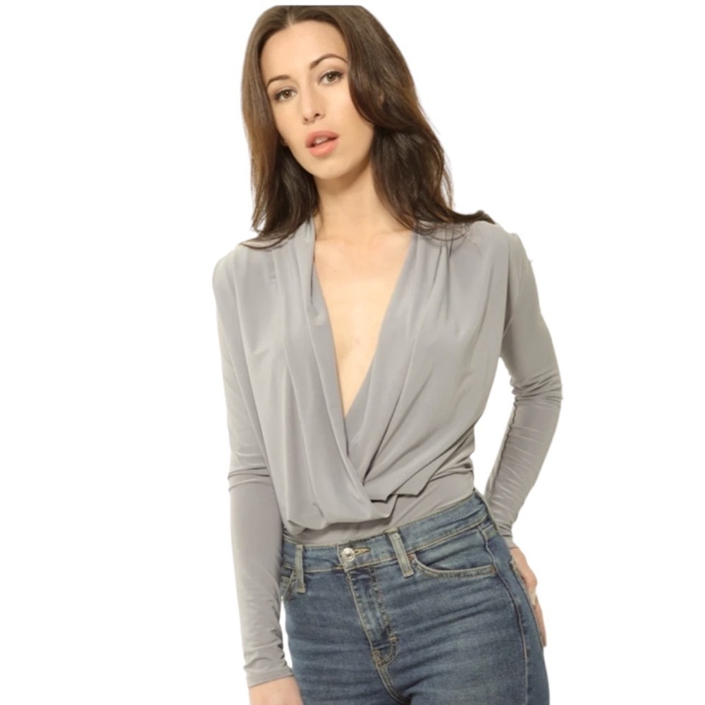 21 Saints deep plunge bodysuit gray in excellent condition no size tag